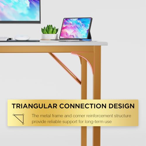 Dkelincs 40 Inch Small Computer Desk Home Office Desk Writing Desk Modern Simple Style Study Work Table with Metal Frame, Easy Assembly, Adjustable Feet, Water-Resistant, Scratchproof Surface, Gold - color: Gold, size: 40 Inch