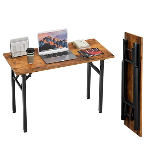 TEMI Small Computer Desk Folding Table - 43.3" Foldable Office Desk, No Assembly, Perfect for Small Spaces in Bedroom, Dorm, or Apartment, Portable Mini Desk or Study Table with Compact Design, Brown - color: Rustic Brown, size: 43.3 Inch, style: NO Power