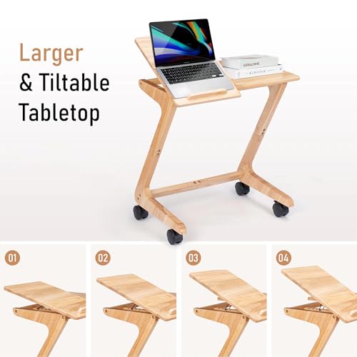 TV Tray Table, TV Dining Table with Casters for Small Spaces, Solid Wood End Table, Sofa Couch Side Table Removable Snack Tray for Coffee Bed Sofa Eating Writing Reading Living Room Bedroom - color: Natural