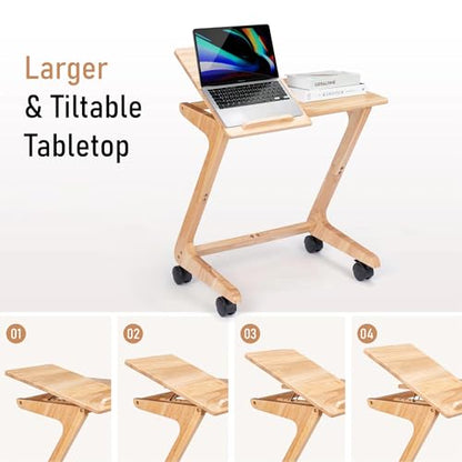 TV Tray Table, TV Dining Table with Casters for Small Spaces, Solid Wood End Table, Sofa Couch Side Table Removable Snack Tray for Coffee Bed Sofa Eating Writing Reading Living Room Bedroom - color: Natural