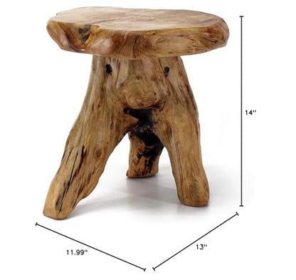 WELLAND Natural Cedar Stump Stool, Live Edge Mushroom Side Table, 14" H | Handcrafted from solid cedar with a live edge top and natural tree stump base