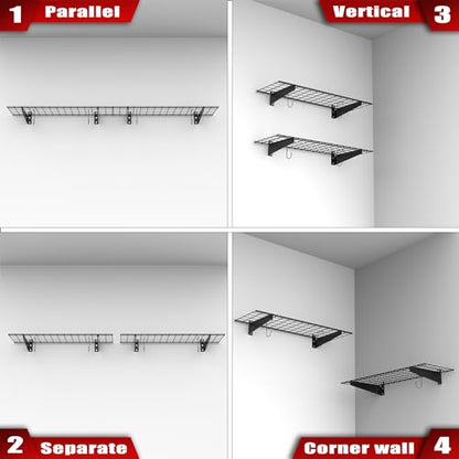 WALMANN 2 Pack Garage Wall Mount Shelves, 45x15 inch Wall Mounted Storage Shelves for Garage Heavy Duty Floating Shelf, Holds Up to 220 lbs(Black) - color: Black-15x45