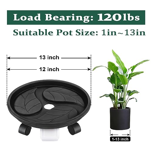 Looca Plant Caddy with Wheels and Drainage Tray, 13”Rolling Plant Stand Flower Pot Mover, Planter Caddies Round Plant Dolly for Heavy Duty Planter, 3 Pack, Bearing 120 lbs (Black) - color: black