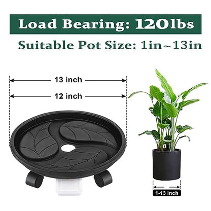Looca Plant Caddy with Wheels and Drainage Tray, 13”Rolling Plant Stand Flower Pot Mover, Planter Caddies Round Plant Dolly for Heavy Duty Planter, 3 Pack, Bearing 120 lbs (Black) - color: black