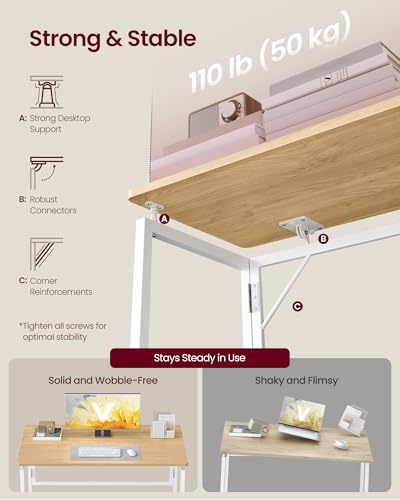 VASAGLE Folding Desk, Foldable Computer Desk, One-Piece Desktop, Rounded Edges, Small Folding Craft Table for Bedroom, Balcony, Camping, Easy Assembly, 39.4 x 19.7 Inches, Straw Yellow ULWD152YD01 - color: Straw Yellow, size: 39.4"