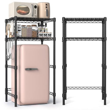 Hodonas Mini Fridge Stand with Adjustable Shelf, 2 Tier Storage Rack Organizer for Refrigerator & Microwave, Storage Shelves and Space Saver for Dorm Room, Office, Kitchen, Apartment, Garage, Black