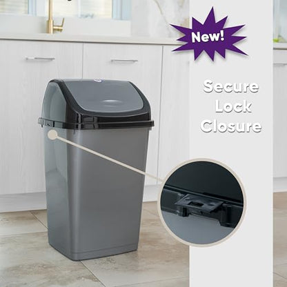 Superio Kitchen Trash Can 13 Gallon with Swing Lid, Plastic Tall Garbage Can Outdoor and Indoor, Large 52 Qt Recycle Bin and Waste Basket for Home, Office, Garage, Patio, Restaurant (2, Grey) - size: 13 Gallon