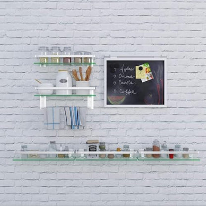 VOLPONE Glass Bathroom Shelf 15.7in Bathroom Shelf Wall Mounted Floating Glass Shelves with Towel Holder Glass Shelf for Bathroom 2 Tier (Sliver) - style: 2 tier with towel bar silver