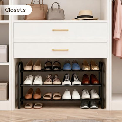 3-Tier Expandable Shoe Rack, Adjustable Shoe Shelf Storage Organizer Durable Metal Free Standing Shoe Rack for Entryway Closet Doorway (Black) - size: 3 Tier