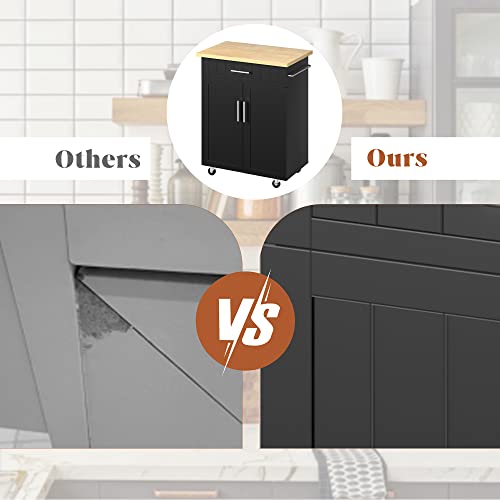 JY QAQA 26" Kitchen Island Cart on Wheels, Mobile Kitchen Storage Cabinet with Drawer & Shelves, Rolling Bar Cart with Towel Rack, Black