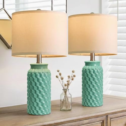 USumkky 20.5" Ceramic Table Lamps Set of 2 - Modern Farmhouse & Boho Style, Bedside Nightstand Lamps for Bedroom, Living Room End Table Lamps, Small Desk Lamp(Tiffany Blue) - color: 20.5" Tiffany Blue-2 Pack