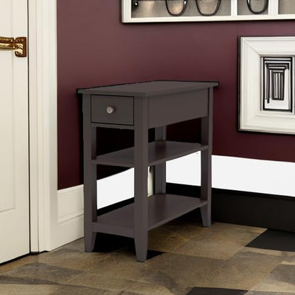 ChooChoo Side Table Living Room, Narrow End Table with Drawer and Shelf, 3-Tier Sofa End Table for Small Space, Espresso - color: Espresso