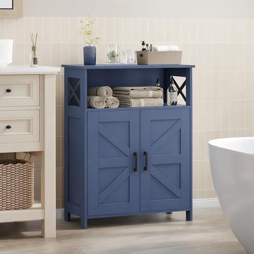 Homhedy Farmhouse Bathroom Storage Cabinet with 2 Doors, Toilet Paper Cabinet with Adjustable Shelf, Small Bathroom Cabinet for Kitchen/Laundry/Living Room, 11.8 x 23.6 x 31.5 Inches, Blue - color: Blue