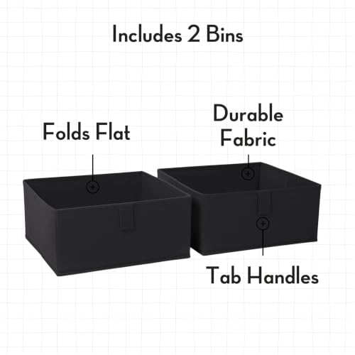RiverRidge Folding Storage Bins - 2-pack of 5in Tall Black Cubes | Fabric Bins, Set of 2 Storage Cubes, Pull-tab Handles, Playroom Closet Organizer, Collapsible Cubby with Bottom Board Insert - color: 2 Black 5in H Bins