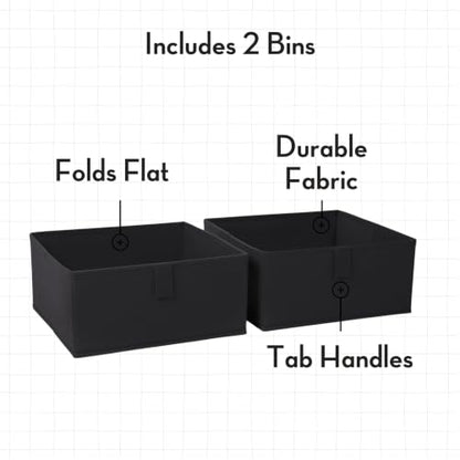 RiverRidge Folding Storage Bins - 2-pack of 5in Tall Black Cubes | Fabric Bins, Set of 2 Storage Cubes, Pull-tab Handles, Playroom Closet Organizer, Collapsible Cubby with Bottom Board Insert - color: 2 Black 5in H Bins