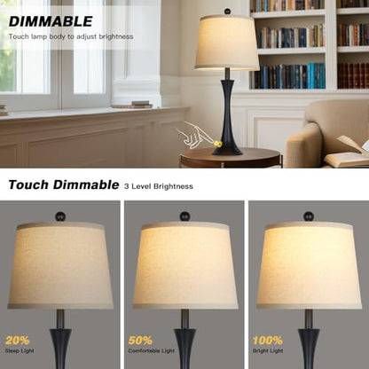 27.5" Black table Lamps for Living Room, Touch Control 3-Way Dimmable Bedside Nightstand Lamps Bedroom Lamp,Modern Black Table Lamp with USB A+C Ports,Tall Lamps for Living Room End Table（1Pack） - color: Black (1 Pack)