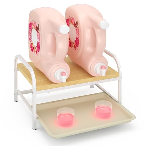 Laundry Detergent Holder & Organizer with Drip Tray, Soap Dispenser & Storage Stand for Laundry Room, Kitchen, Bathroom, White