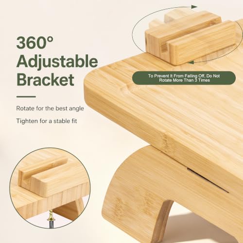 UPABLUNSO 1-Pack Couch Arm Tray Table, Bamboo Clip-On Sofa Armrest Snack Tray, Square with 360° Phone Holder, Collapsible Cozy Sofa Armrest Tray Bamboo Side Table for Drinks, Food or Something Else - color: Square Natutal