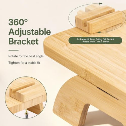 UPABLUNSO 1-Pack Couch Arm Tray Table, Bamboo Clip-On Sofa Armrest Snack Tray, Square with 360° Phone Holder, Collapsible Cozy Sofa Armrest Tray Bamboo Side Table for Drinks, Food or Something Else - color: Square Natutal