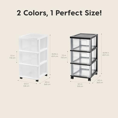 IRIS USA 3-Drawer Slim Narrow Storage Organizer Rolling Cart, White/Clear | Organize crafts, school supplies, accessories, and household items with slim storage and easy-access drawers