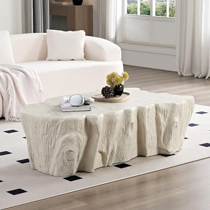 48.62'' Irregular Coffee Table Faux Stone Coffee Table for Living Room Modern Concrete Coffee Tables with Cement Live Edge Indoor Outdoor Center Tables No Assembly, Beige - color: Irregular-beige