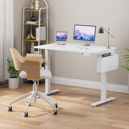 White Electric Sit To Stand Desk - 40 Inch Small Computer Desk Adjustable Height for Work Study Writing, Compact Sit Stand up Desks Table Workstation for Small Space Adult Boy Girl Home Office Bedroom - size: 39.4''