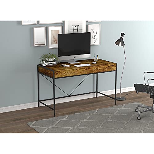 Safdie & Co. Computer Desk 49inch for Home Office and Small Spaces with 2 Drawers Brown Reclaimed Wood with Black Metal. Ideal for Writing, Gaming, Study, Work from Home.