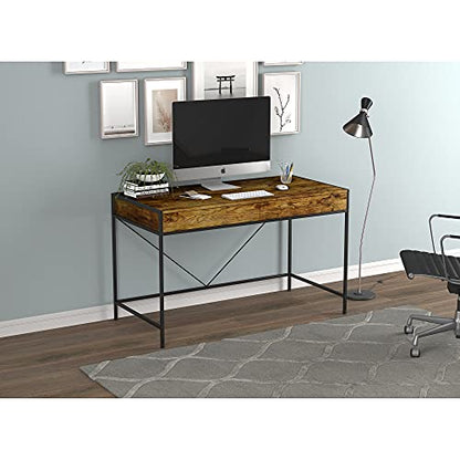 Safdie & Co. Computer Desk 49inch for Home Office and Small Spaces with 2 Drawers Brown Reclaimed Wood with Black Metal. Ideal for Writing, Gaming, Study, Work from Home.
