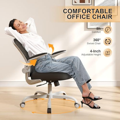 Office Chair, Ergonomic Desk Chairs 330LBS Capacity High Back Mesh Computer Chair with Flip-up Armrests, Comfy Work Chair with Adjustable Lumbar Support - color: Grey Black