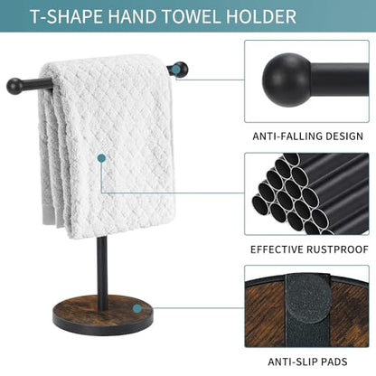 YINMIT Towel Holder Stand, T-Shape Height 15” Wood Countertop Hand Towel Stand, Hand Towel Racks with Heavy Base for Bathroom Kitchen Countertop Vanity - color: Brown 1 Tier