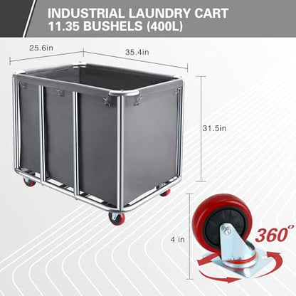 Commercial Laundry Cart with Wheels,400L Large Industrial Laundry Cart,Commercial Laundry Basket with Sturdy Steel Frame and Oxford Bag for Home Hotel Hospital 440 lbs (Off White) - color: Off White