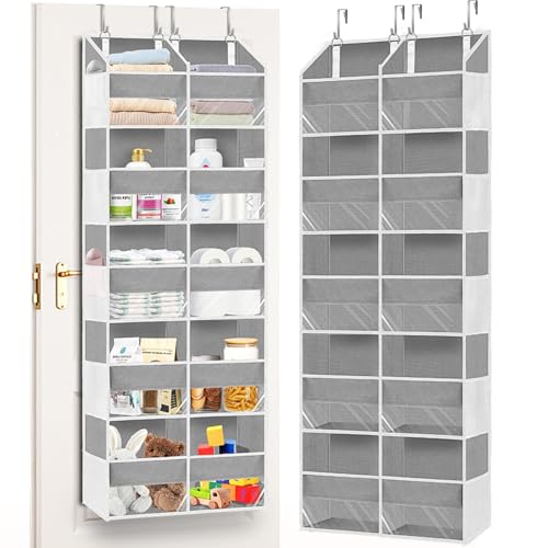 Over The Door Organizer, 5-Tier Extra Large Behind Door Storage with 10 Big Front & 10 Mesh Pockets, 80lb Capacity, Hanging Storage Organizer with Clear Window Kids Toys, Shoes, Diapers, Light Grey - color: Light Gray, size: 5 Tiers