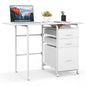 Giantex White Folding Desk for Small Space, Rolling Home Office Desk with 3 Drawers & Lockable Universal Wheels, Mobile Study Writing Desk for Dorm Apartment Bedroom - color: White