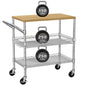 3 Tier Rolling Kitchen Carts on Wheels with Storage,650Lbs Heavy Duty Utility Carts with Wheels,Kitchen Island with Wood Tabletop,Metal Serving Rolling Cart for Small Appliance Food Cart,Wood+Metal - color: Wood+chrome