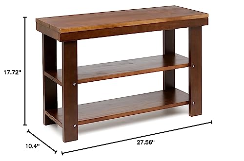 Amazon Basics Sturdy Solid Pine Wood Entryway Bench with Shoe Storage Organizer Rack, Espresso, 10.4"D x 27.56"W x 17.72"H