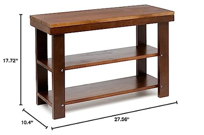 Amazon Basics Sturdy Solid Pine Wood Entryway Bench with Shoe Storage Organizer Rack, Espresso, 10.4"D x 27.56"W x 17.72"H