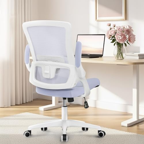 NEO Chair Office Desk Gaming Chair Computer High Back Mesh Seat with Rolling Wheels Ergonomic Adjustable Comfy Flip-up Armrests Lumbar Support Height for Home (Purple White Frame) - color: Purple