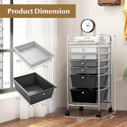 DREAMADE Rolling Cart with Storage Drawers, Utility Cart with Removable Plastic Drawers, Lockable Wheels, Art Cart for Classroom Organization Art Supplies Office Scrapbook (6 Drawers, Mixed-black) - color: Mixed-black, style: 6 Drawers