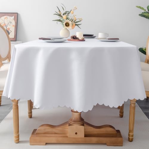 Oval White Tablecloth 60 x 84 Inch | Polyester Fabric Washable Table Cloth Decorative Wrinkle Resistant Solid Color Table Cover for Kitchen Dinning Party Wedding - color: White, size: 84" x 60" (Oval)