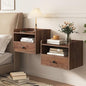Floating Nightstand Set of 2 Modern Night Stands with Drawer and Open Shelf | Cubby Small Bedside End Table with Charging Station Wall Mounted Nightstands Set 2 for Bedroom Brown Walnut - color: Brown