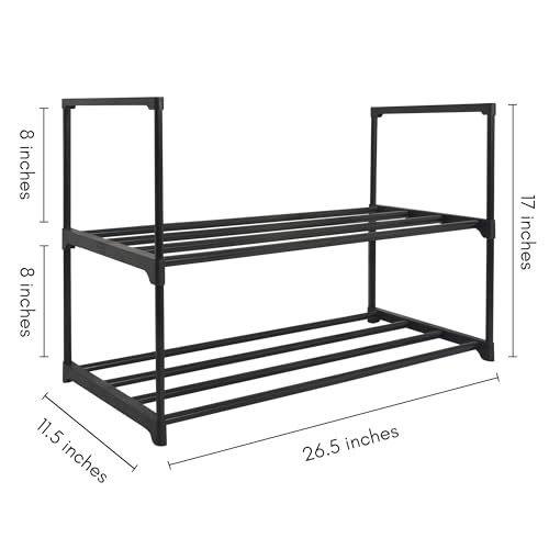 Americanflat 17x26.5 Shoe Organizer - 2 Tier Shoe Rack Storage Shelf with Sturdy Steel Frame - Ideal for Closets, Entryways, or Garages - Space-Saving Design and Easy to Assemble - Black - size: 2-Tier