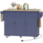 HOMCOM Kitchen Island with Drop Leaf and Power Outlet, Rolling Cart with Storage Cabinets, Solid Wood Island Table on Wheels for Kitchen with 3 Drawers, Towel Bars, Spice Rack, Dark Blue - color: Dark Blue