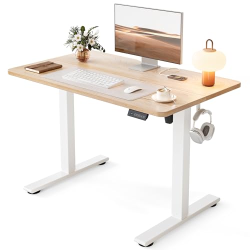 Cubiker Standing Desk, 40x24 Inches Sit Stand Home Office Desk, Electric Stand up Desk, Adjustable Desk with Splice Board, White Frame/Maple Top - color: Maple, size: 40x24