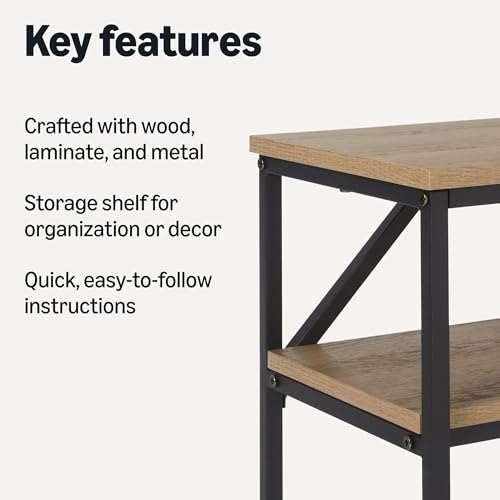 Amazon Basics Rectangular Console Table with Storage Shelf, Steel Frame, Oak Finish, 39.4"W x 31.5"H x 11.8"D - color: Oak, style: console table