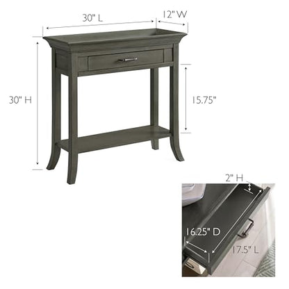 Topol Tray Edge Solid Wood Console Table with Drawer and Shelf, Smoke Gray Wash, Perfect for Entryways, Hallways, and Living Rooms – Leick Home, 10127-GR - color: Smoke Gray