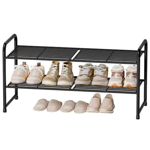 Shoe Rack 2 Tier 33” Heavy Duty Metal Closet Shoe Organizer Shelf,Black - color: Black, size: 2 Tier(32 inch)