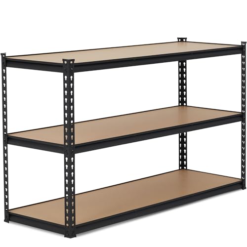 3-Tier Storage Shelving Unit, 60" W x 24" D x 36" H, Carbon Steel Utility Shelves, 1500 lbs Load Capacity, Adjustable Metal Freestanding Garage Shelf for Pantry, Basement, Warehouse, Heavy Duty