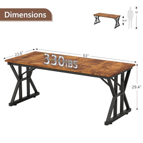 TVU 63-Inch Executive Desk, Large Office Desk with Thicken Frame, Computer Desk Modern Simple Desk for Home Office, Rustic Brown - color: Rustic Brown, size: 63inch