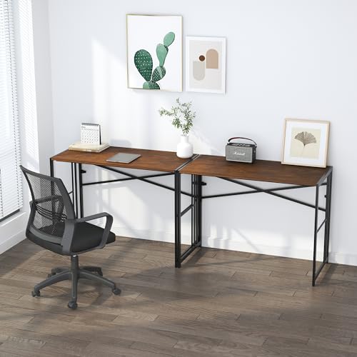 Lutown-Teen 35 inch Folding Small Desk, Writing Gaming Computer Camping Desk for Small Spaces, No Assembly Required Home Office Table, Mahogany - color: Mahogany, size: 35 Inch