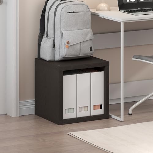 Furinno Cubicle Stackable Book Shelf, Extra Thick Bookshelf, Dark Oak | Cube Storage Organizer Bookcase with Open Back, 15.8" x 15.8" x 14.6", for Living Room, Bedroom, Home Office - color: Dark Oak, size: 1-Cube